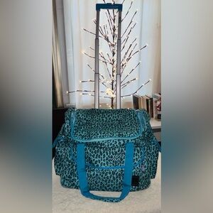 Fabulous Teal Leopard Print Women's Rolling Tote Bag